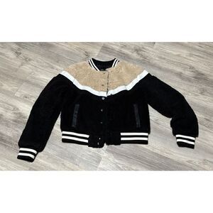 Celebrity Pink Jacket Faux Fur Varsity Bomb Teddy Coat Black Ivory Women Sz Smal
